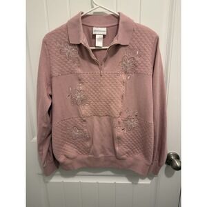 Alfred Dunner‎ Women's Vintage Pink 1/4 Zip Sweatshirt Flowers Size Medium